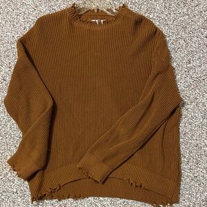 Cozy Brown Distressed Crew Neck Sweater